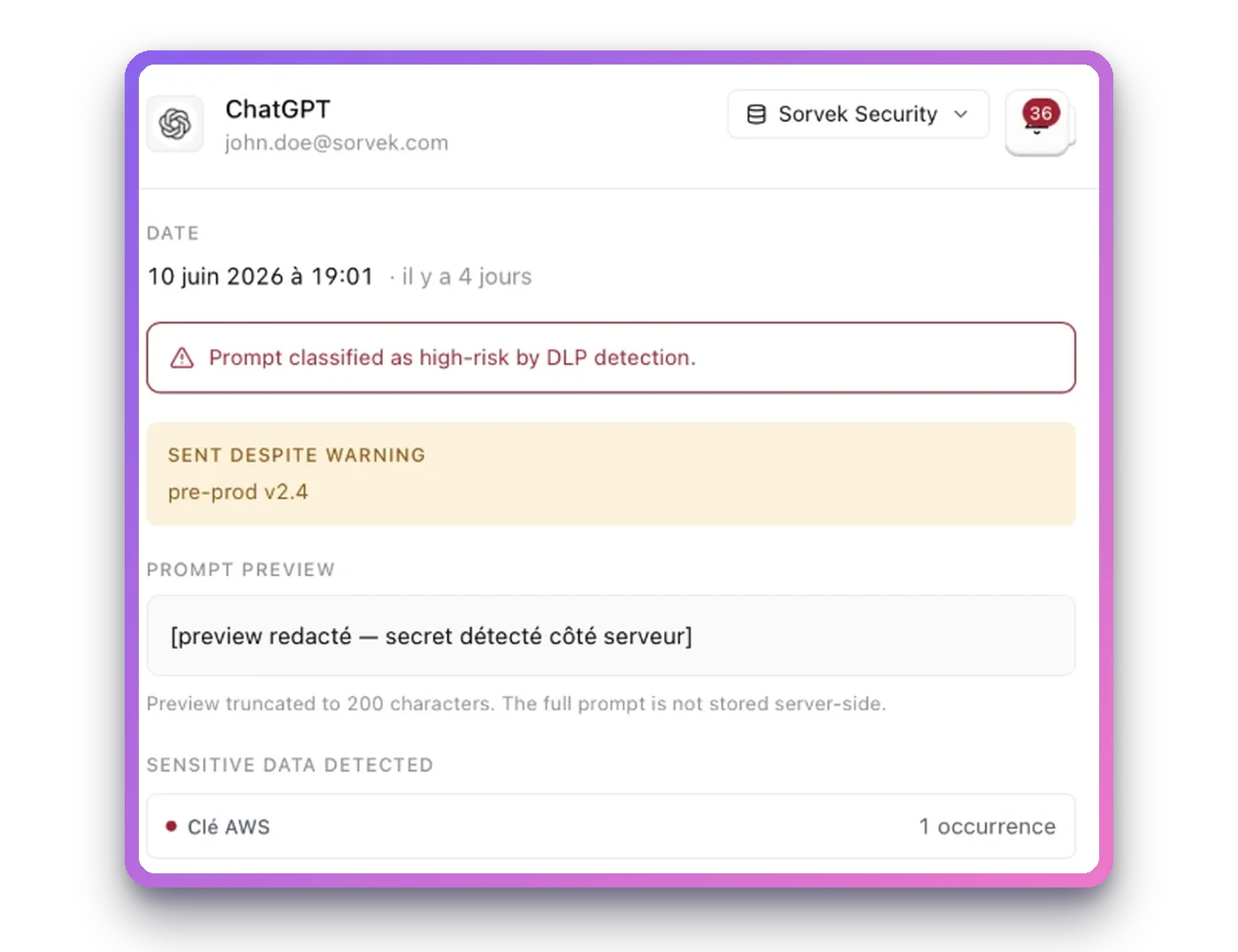 AI conversations with sensitive data detection